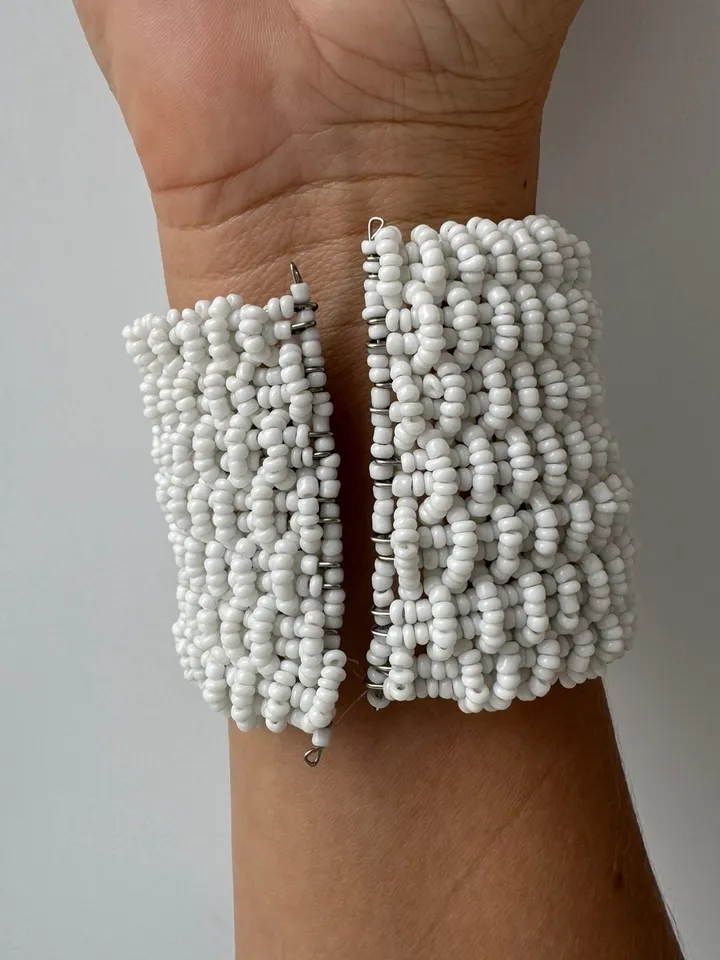 Wide Beaded Handmade Women Bracelet | White Bracelet | Bead Bracelet | Red  Summer Bracelet | Chic Bracelet | Evening  Classy Bracelet