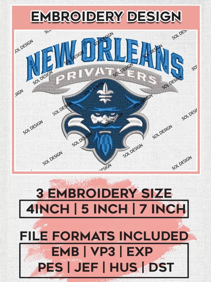 NCAA New Orleans Privateers Team Mascot Logo Machine Embroidery Design, NCAA New Orleans Privateers Team Design Design files, NCAA Team Embroidery Designs, NCAA Machine Embroidery Designs, Digital Download