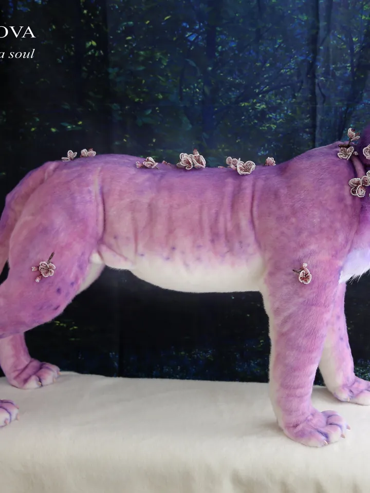 Lioness Sakura realistic plush animals. Ooak toy. Pink Lion stuffed toy