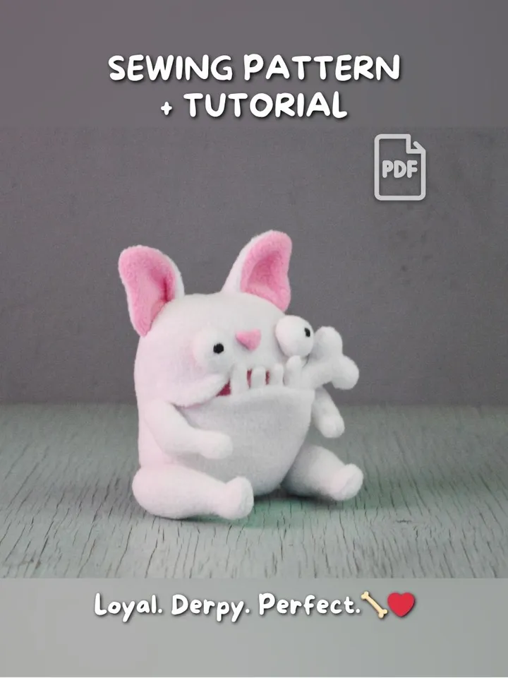 PDF Plush Toy Pattern – Fleece Dog with Bone Softie