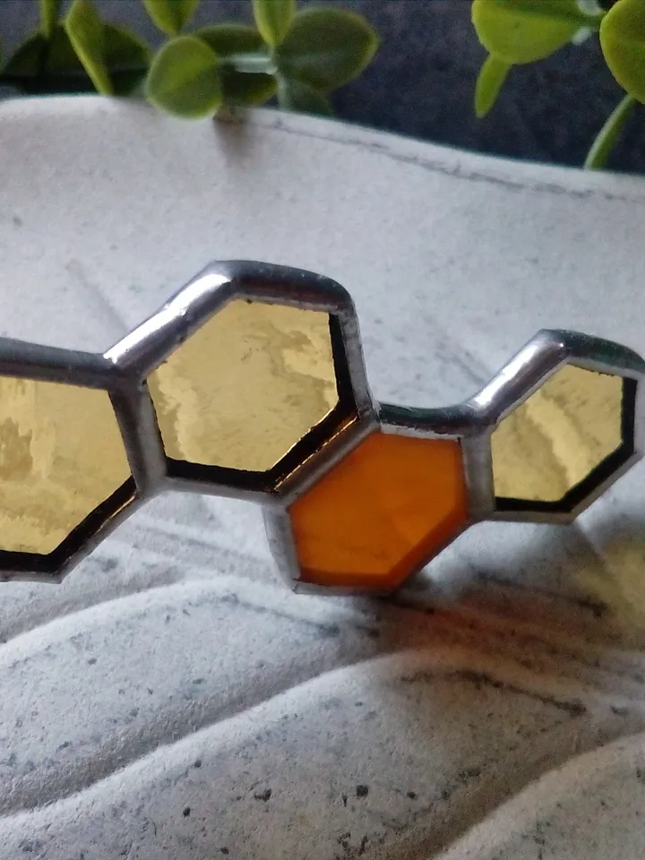 Honeycomb glass necklace, stained glass honeycomb, honey bee decor, bee art, honey bee jewelry, bee lover gift,
