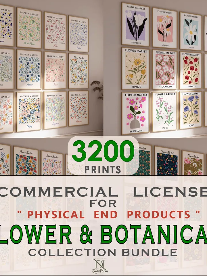 FLOWER BOTANICAL 3200 Commercial License for Only Physical Product, Wall Art Commercial License Bundle, Physical Product Commercial License
