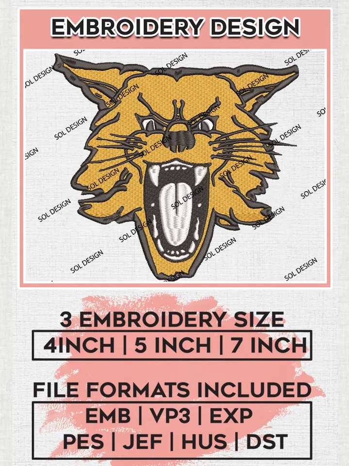 NCAA Kentucky Wildcats Team Head Mascot Logo Embroidery Design Files, NCAA Kentucky Wildcats Machine Embroidery, NCAA Teams, 3 sizes, NCAA Machine embroidery designs, Digital Download