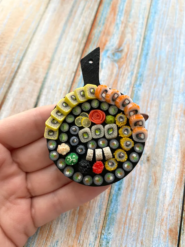 Magnet Miniature Sushi Board with Polymer clay Souvenir