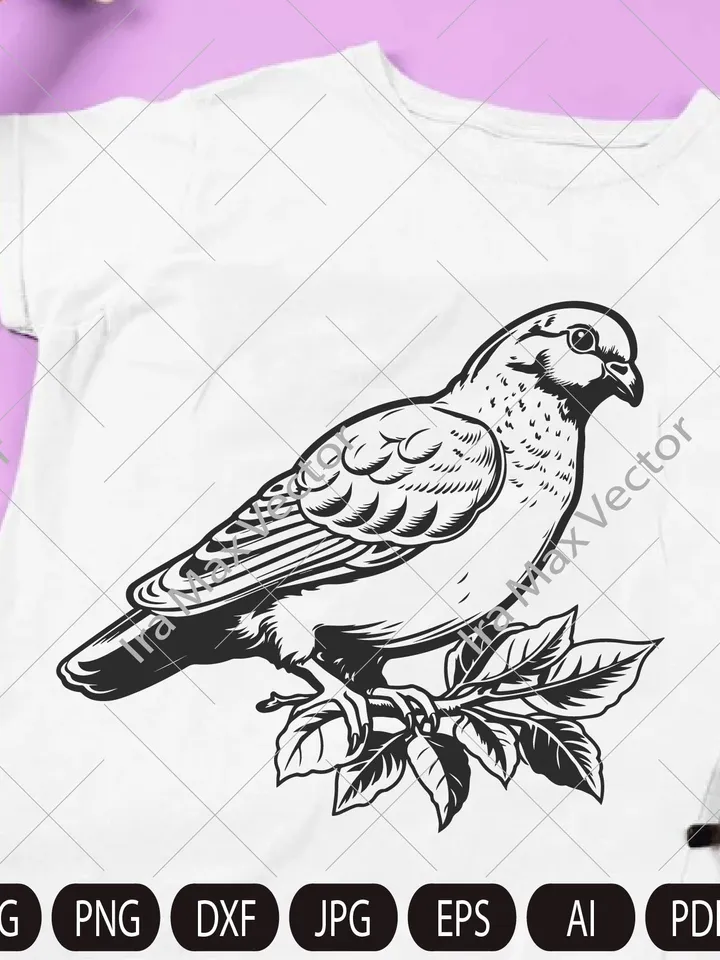 Pigeon dove svg, Standing Pigeon svg, Pigeon on the branch,Bird svg - Clipart, Silhouette, Laser, Vinyl Cutter, Decal Sticker, T-Shirt File.