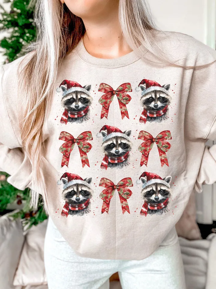 Feral Girl Christmas Png, Christmas Coquette Bow Png, Christmas Png, Feral Png, Vintage Christmas Png, Retro Christmas Png, Racoon Png