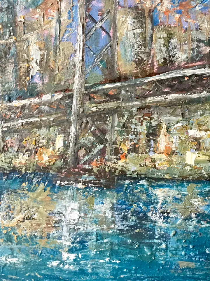 San Francisco at sunset,original oil painting stretched canvas,textured impasto cityscape,USA bridges and cities wall hanging,,large canvas