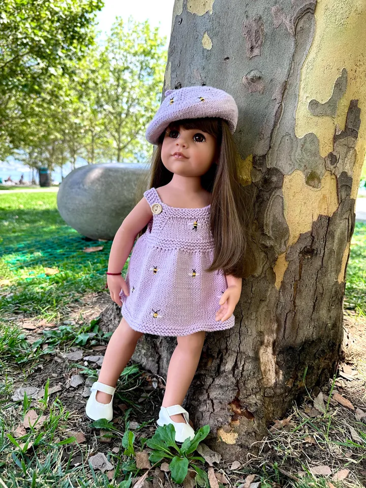 Bee Set KNIT PATTERN Summer dress & beret for Gotz and American Girl Dolls / 18-inch doll clothes pattern PDF english cute