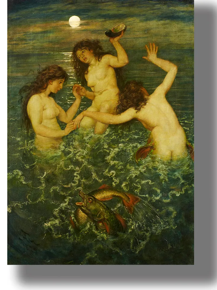 Three nude water nymphs.