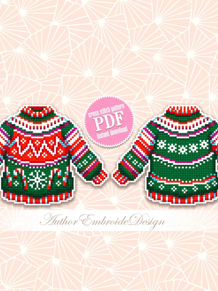Ugly Christmas sweater cross stitch pattern PDF download Double-sided Christmas tree decor for plastic canvas Christmas jumper xstitch #N106