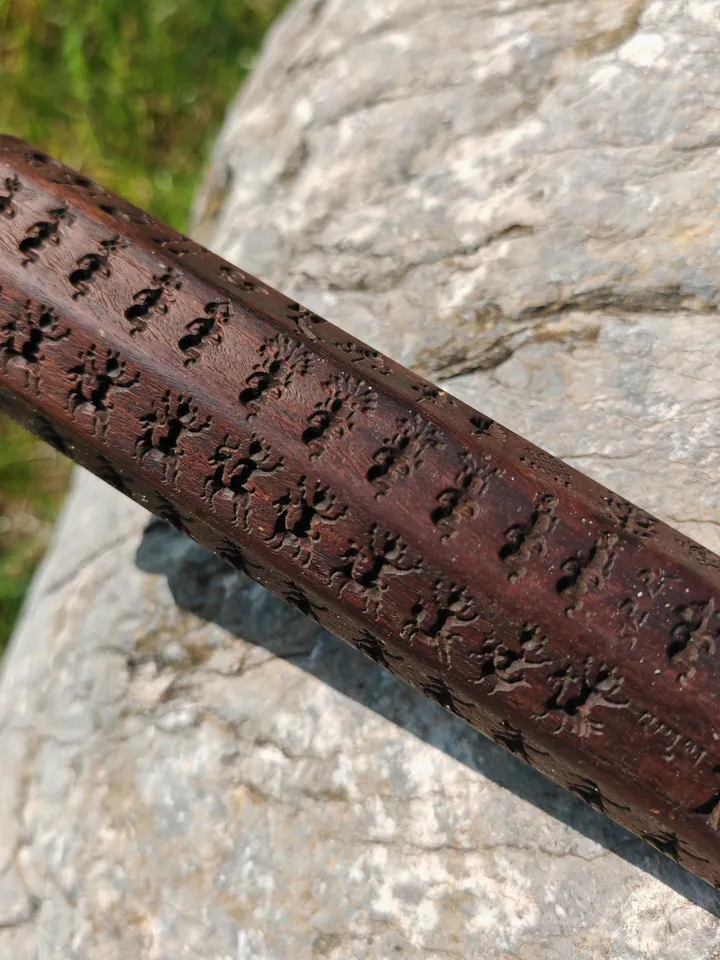Gandhanra Antique Tibetan Buddhist Zanpar Wooden Mold Stick,Dharma Ritual Plate,Intricately Carved Esoteric Ritual Objects and protectors