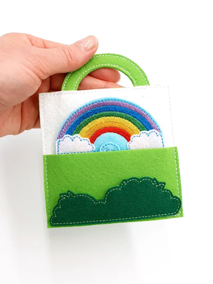 Weather Quiet Book Page ITH Embroidery Design, Rain & Rainbow Wheel Felt Activity Page, Learning Toy Pattern 4x4 Hoop