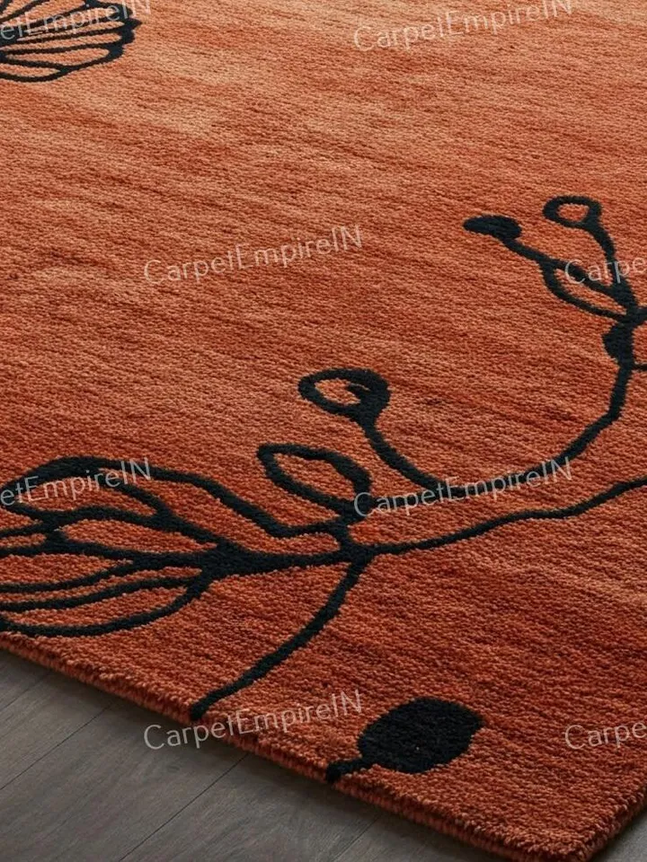 Rustic Burnt, Orange area rug - Modern botanical wool rug, Hand-Tufted Floral carpet, Contemporary, Home decor 4x6,5x7,6x9,8x10,9x12,10x14