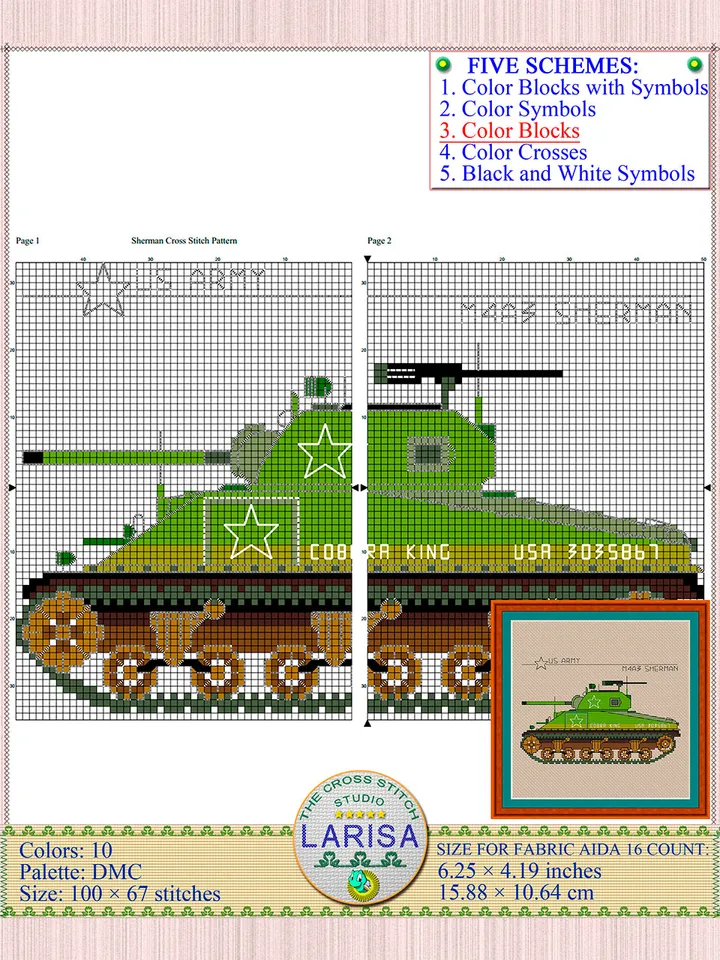 M4 Sherman Cross Stitch Pattern | Medium Tank Sherman Chart
