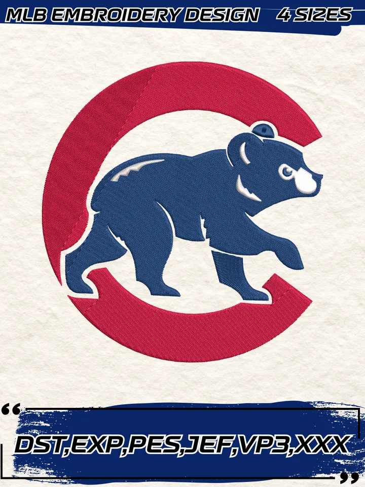 Chicago Cubs Embroidery Design,MLB Embroidery Design,Machine Embroidery Design File,4 Sizes, Digital Download