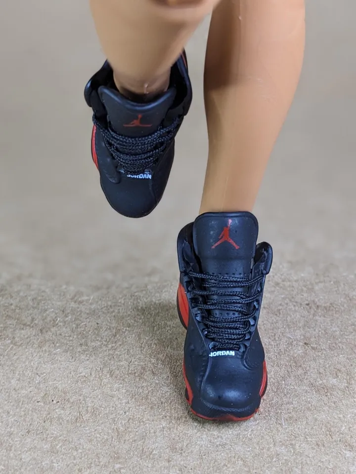 Premium black & red sneakers for 12 inch male dolls