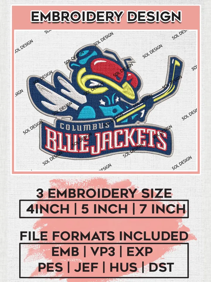 Columbus Blue Jackets Mascot Logo Embroidery Files, NHL Columbus Blue Jackets Team Embroidery Designs, NHL Embroidery Designs, NHL Machine Embroidery Designs, Digital Download