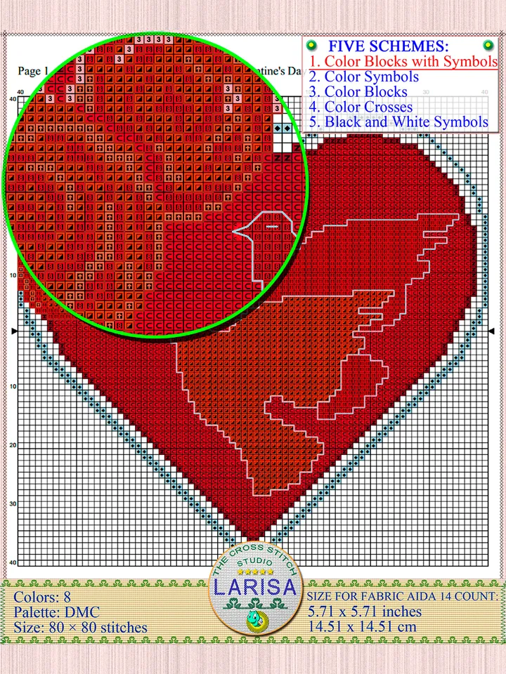 Happy Valentine’s Day Cross Stitch Pattern | Pigeons | Heart
