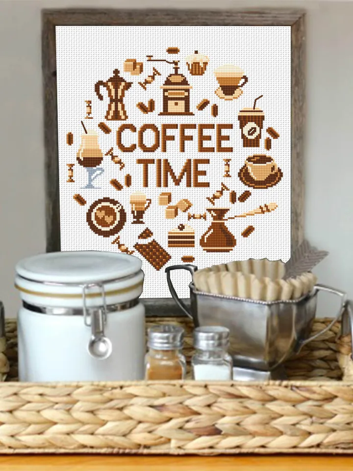 Coffee quote cross stitch pattern download PDF, Coffee sampler cross stitch chart, Coffee time embroidery PDF, DIY coffee home decor #Q54