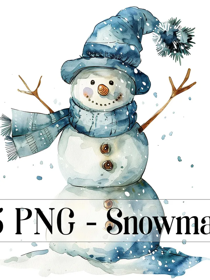 15 Winter Snowman PNG Bundle, Christmas Clipart, Printable Watercolor clip art for sublimation, High Quality PNGs, Paper craft, junk journal