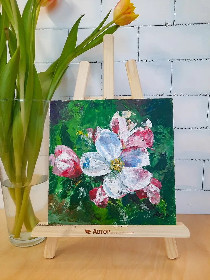 Blooming tree Original acrylic painting Apple flower Small painting Floral art