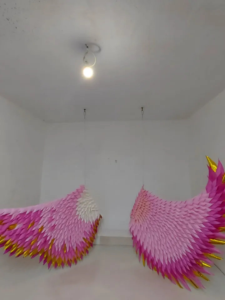 Wedding Backdrop Hanging wings, Gold pink winged swing, hanging swing wings, ceiling suspension