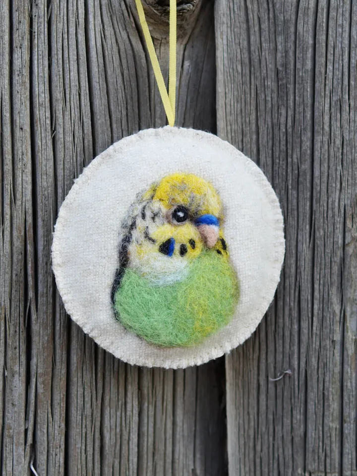 Green budgie Christmas ornament, pet portrait, green parakeet, made to order