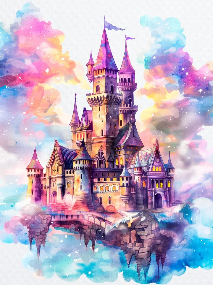 12 Princess Castle PNG Clipart, Watercolor Princess Castle In the clouds for sublimation, Princess Castle Paper craft, Junk Journals