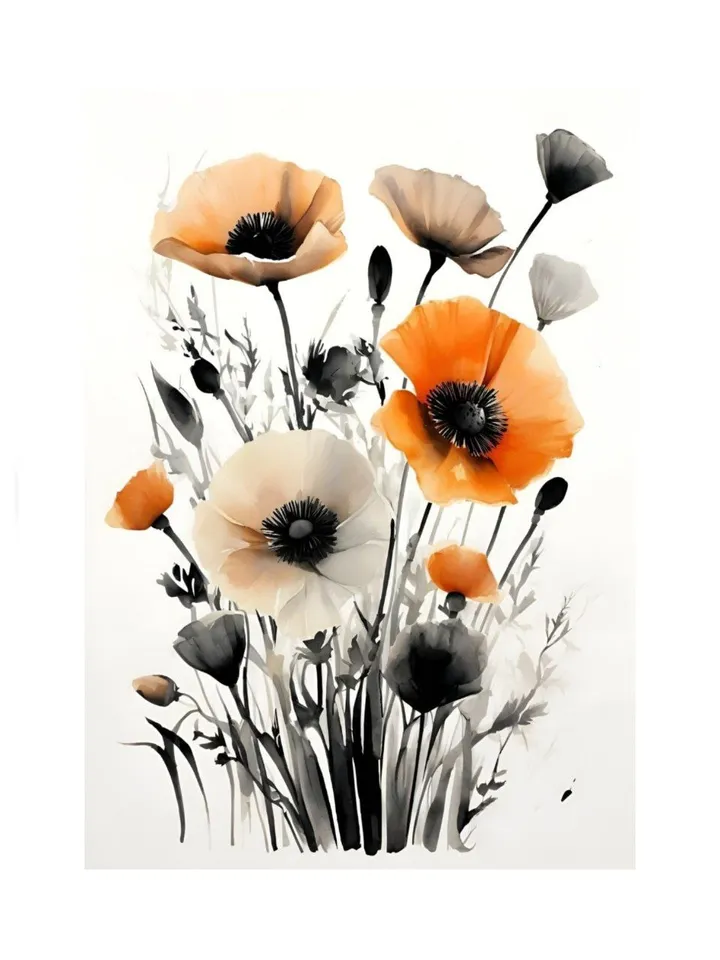 California Poppies Poster Digital Instant Download Black&White Poppies Art Print Set of 3