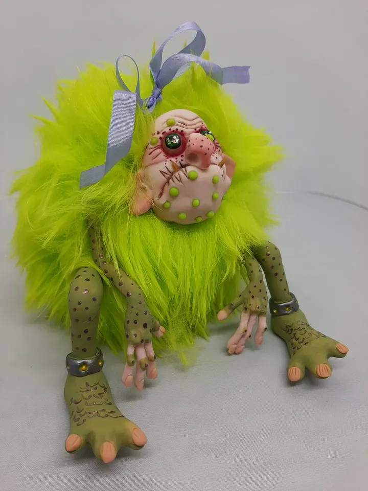 Green Troll handmade collectible decorating sculpture doll hallowee