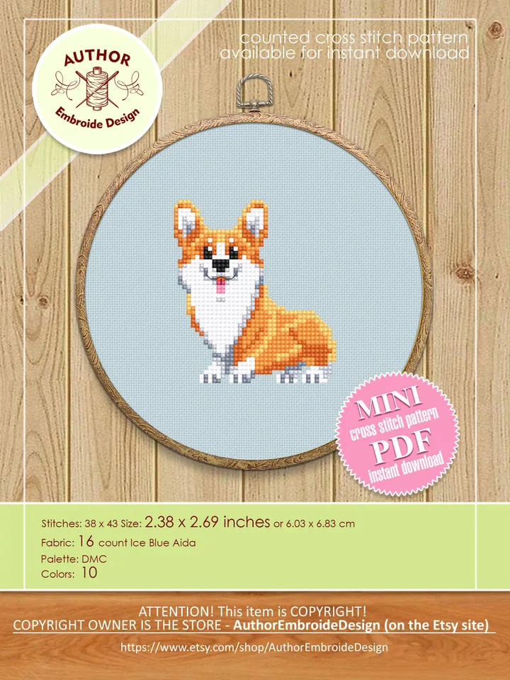 Funny Corgi cross stitch pattern PDF download Set of 3 mini dog cross stitch chart, Corgi ornament pattern digital PDF, Cute Corgi butt #D16