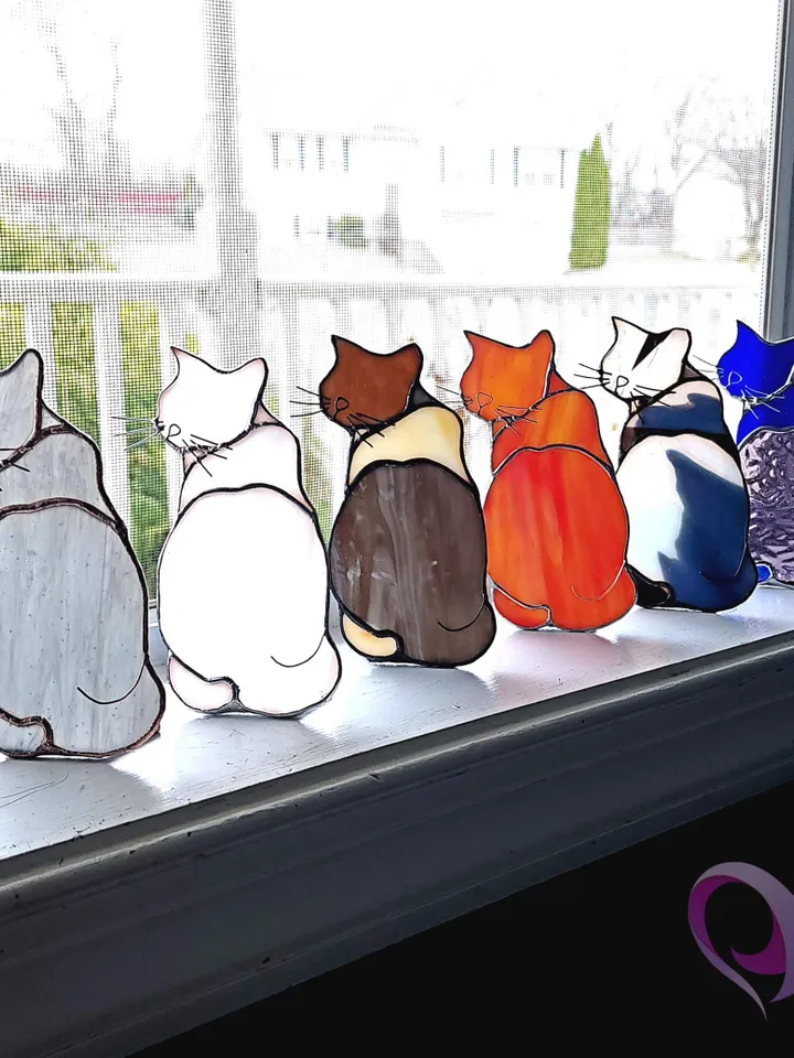 Stained Glass Cat Suncatcher Cute Cat Gift for Cat Lovers Unique Custom Pet Memorial Statue Calico Tuxedo Gray White Orange and Galaxy Cat