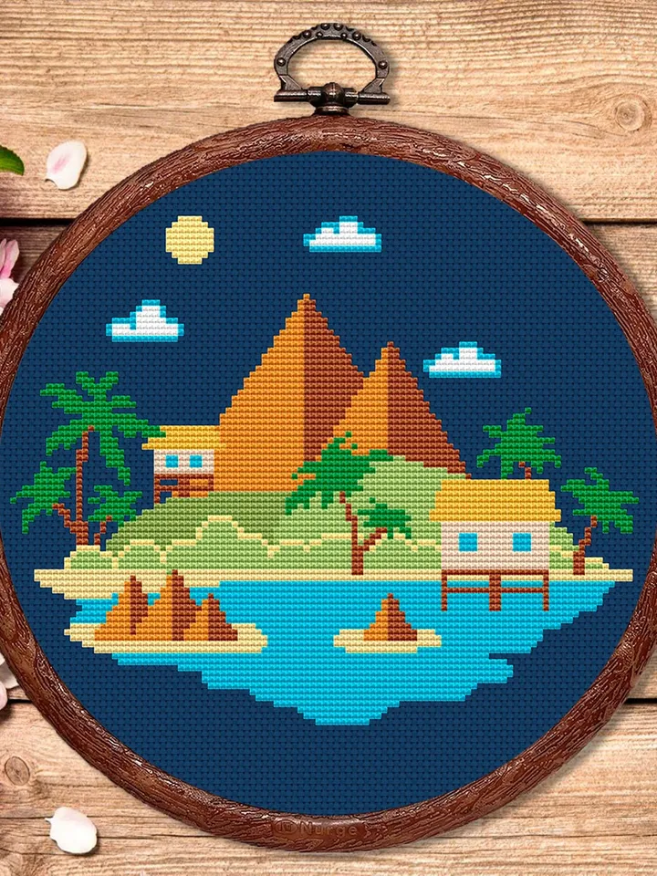 Mountain Landscape Cross Stitch Pattern, Island Cross Stitch, Embroidery Travel, Travel Cross Stitch Pattern, Modern Cross Stitch #trl003