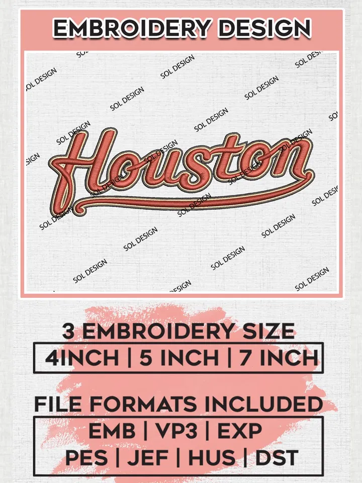 Houston MLB Wordmark Logo Embroidery Files, MLB Houston Astros Team Embroidery, MLB Teams, 3 sizes, MLB Machine embroidery designs, Digital Download
