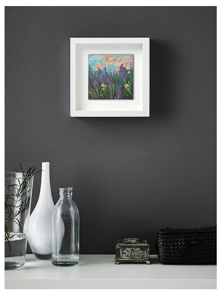 Lavender Fields Painting Bees Original Art Floral Wall Art Small Oil Painting