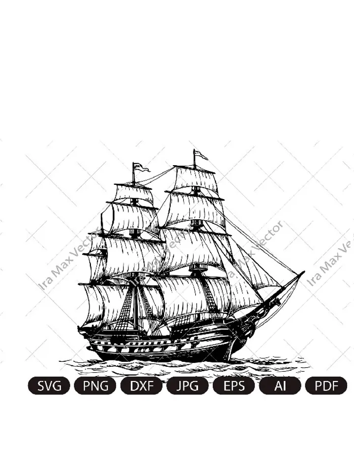 Pirate Ship Svg, Ship Svg, Sail boat Svg, Pirate Ship Clipart, Pirate Ship Cricut, Sea Ship Svg, Pirate Ship Shirt, Pirate Png, Frigate
