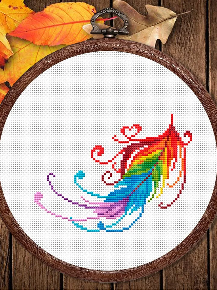 The Feather Cross Stitch Pattern, Feather Cross Stitch Pattern, Folklore Cross Stitch Pattern, Boho Feather Patterns, Multicolor  #oth009