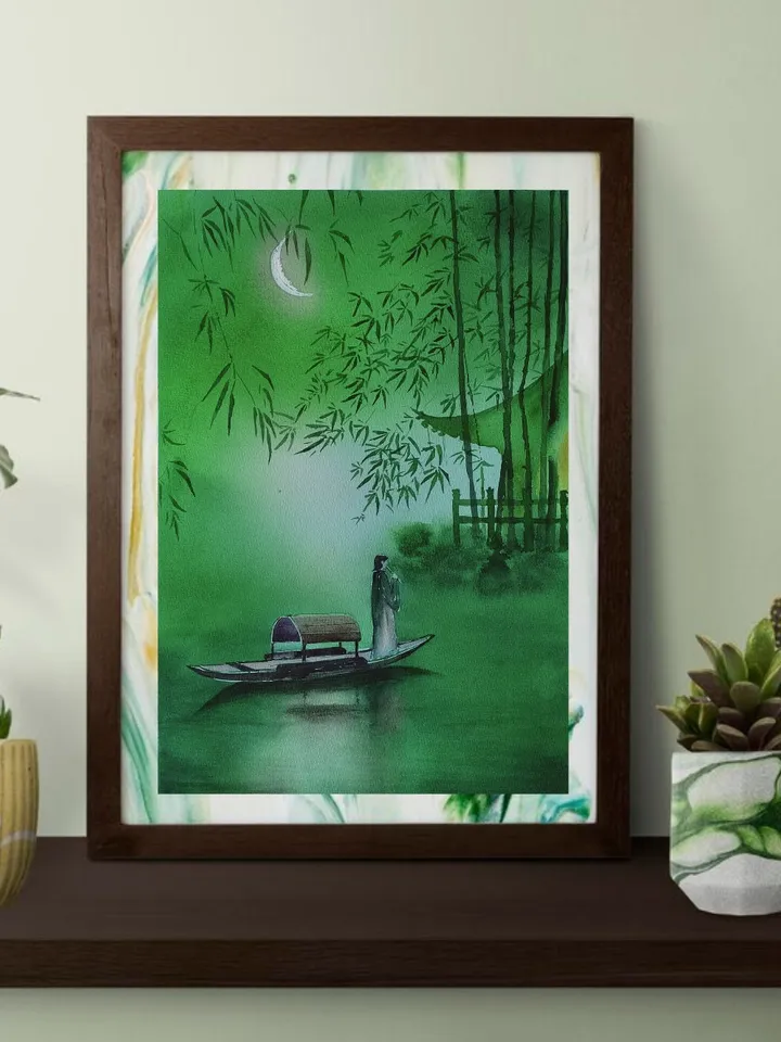 Original Watercolor Painting Fabulos Landscape Art Magic Lake Artwork 27x39 cm by SoftWaves