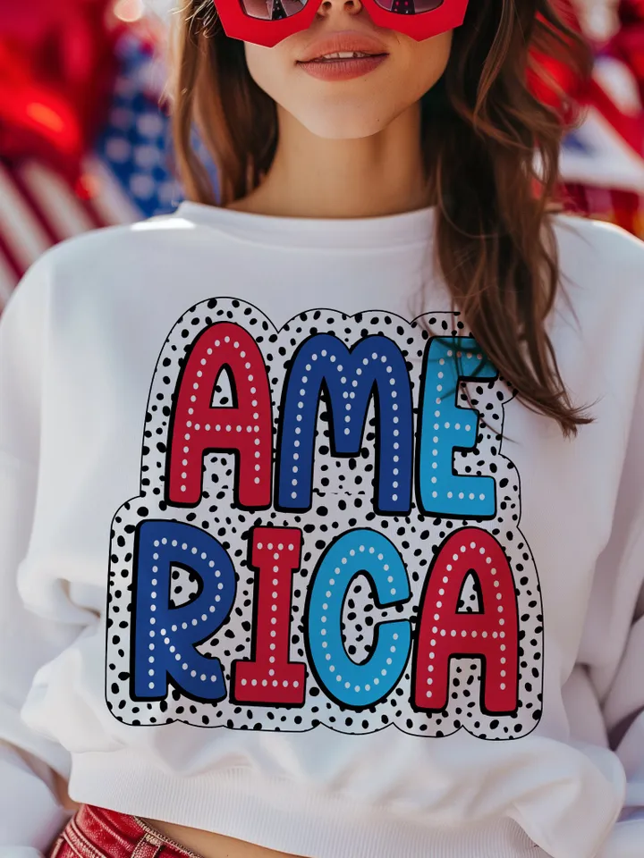 America PNG, 4th of July PNG, Digital Download Png, Bright Doodle, Dalmatian Dots, Independence Day png, Mom Shirt Design, USA Flag Png