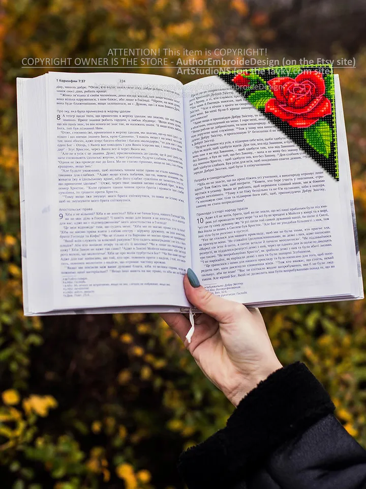 Corner bookmark red rose cross stitch pattern PDF download Red flowers cross stitch chart, Floral bookmark corner digital PDF #B216