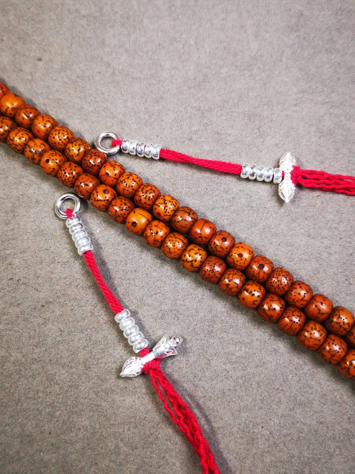 Gandhanra Handmade 4mm Sterling Silver Tibetan Buddhist Prayer Bead Counters for 6-12mm Mala,with Dorje and Vajra Pendant