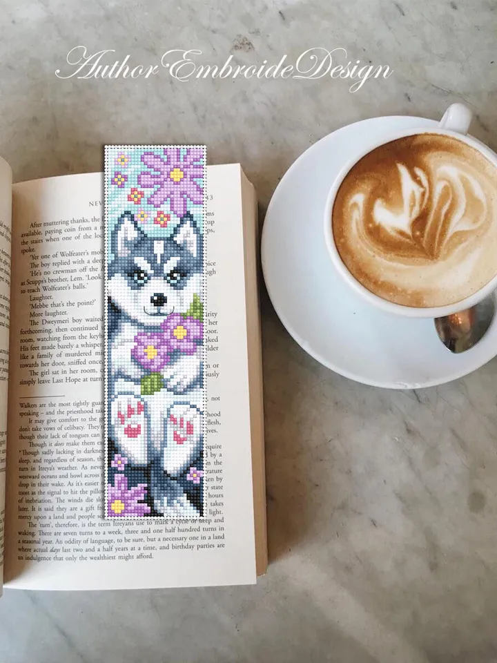 Dog bookmark cross stitch pattern PDF download Husky dog cross stitch chart, Pet bookmark pattern digital PDF, Dog lover bookmark #B466