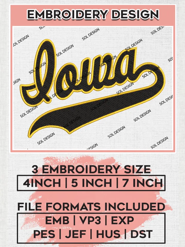 Iowa Team Word Logo Embroidery Design Files, NCAA Iowa Hawkeyes Machine Embroidery, NCAA Teams, 3 sizes, NCAA Machine embroidery designs, Digital Download