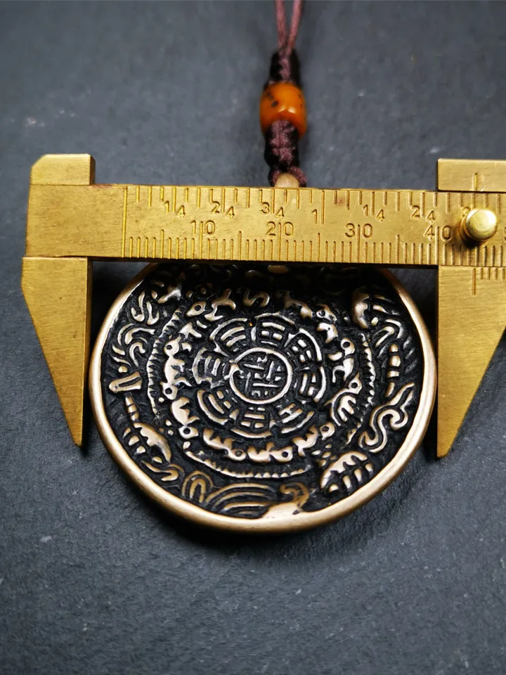 Gandhanra Antique SIPAHO(srid pa ho) Amulet, Tibetan Buddhist Astrology Calendar Badge,12 zodiac Melong Mirror, Jiugong Bagua,30 Years Old