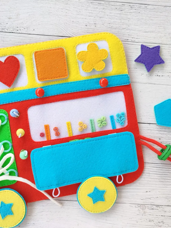Felt montessori busy board pattern, Baby sensory board pdf,  Quiet book pattern, Soft  activity toys, Felt sewing pattern pdf for boys