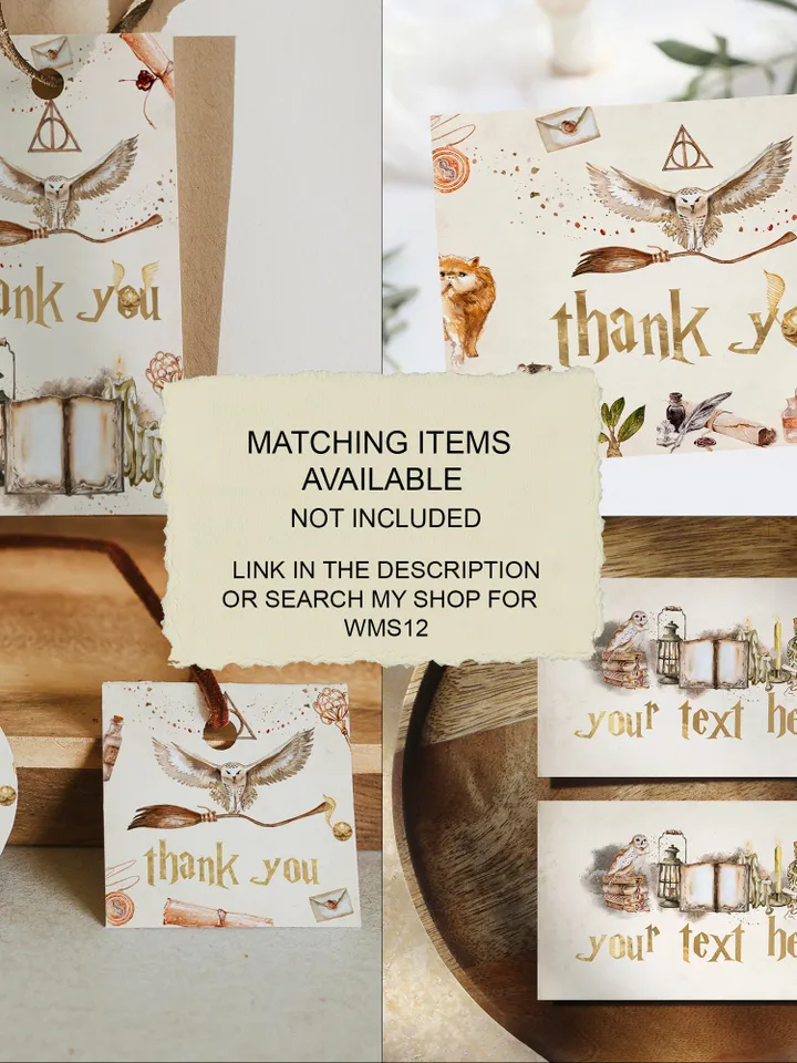 Editable Thank you tag Wizard Birthday Party; Magic School Birthday; Printable thank you sticker; thank you Magical Party Decoration; Wms12