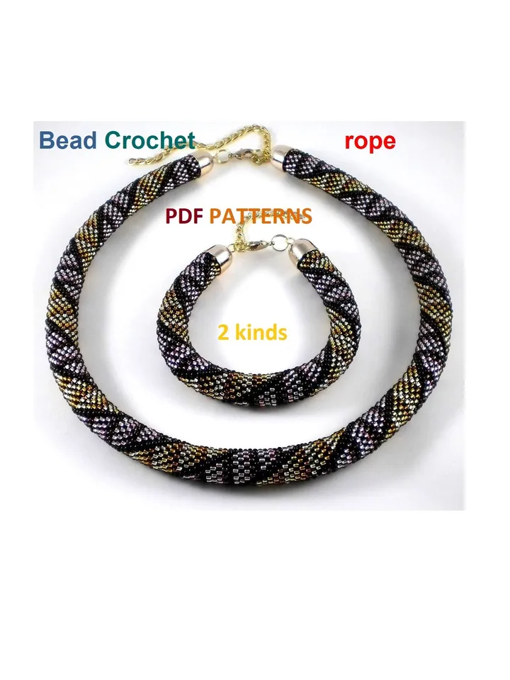 Bead crochet rope pattern for beading «Engagement» necklace and bracelet, DIY, bead crocheting, Instant Download, PDF pattern