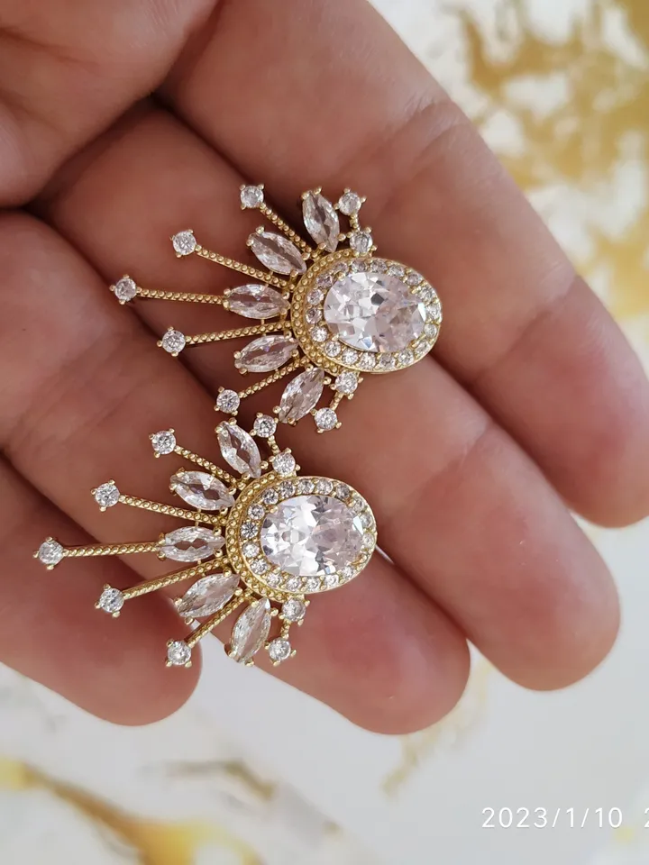 Art Deco Wedding Earrings, Swarovski Crystal Boho Bridal Earrings, Gold Statement Wedding Jewelry, Bridesmaid Gift, Star Celestial Jewelry