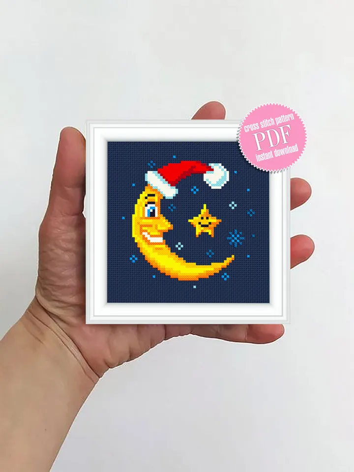 Christmas crescent moon cross stitch pattern download PDF Small Christmas pattern digital Winter embroidery PDF Mini tree ornaments #N11