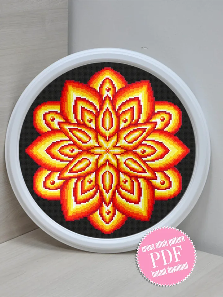 Bright colorful mandala cross stitch pattern download PDF Simple mandala digital Embroidery mandala ornament Modern beginner stitch PDF #M97